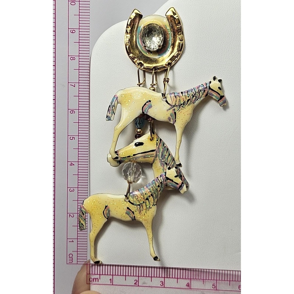 Vtg 1989 Lunch at the Ritz "Thoroughbred" Horse Earrings Multi-Tiered Dangle - Picture 8 of 16